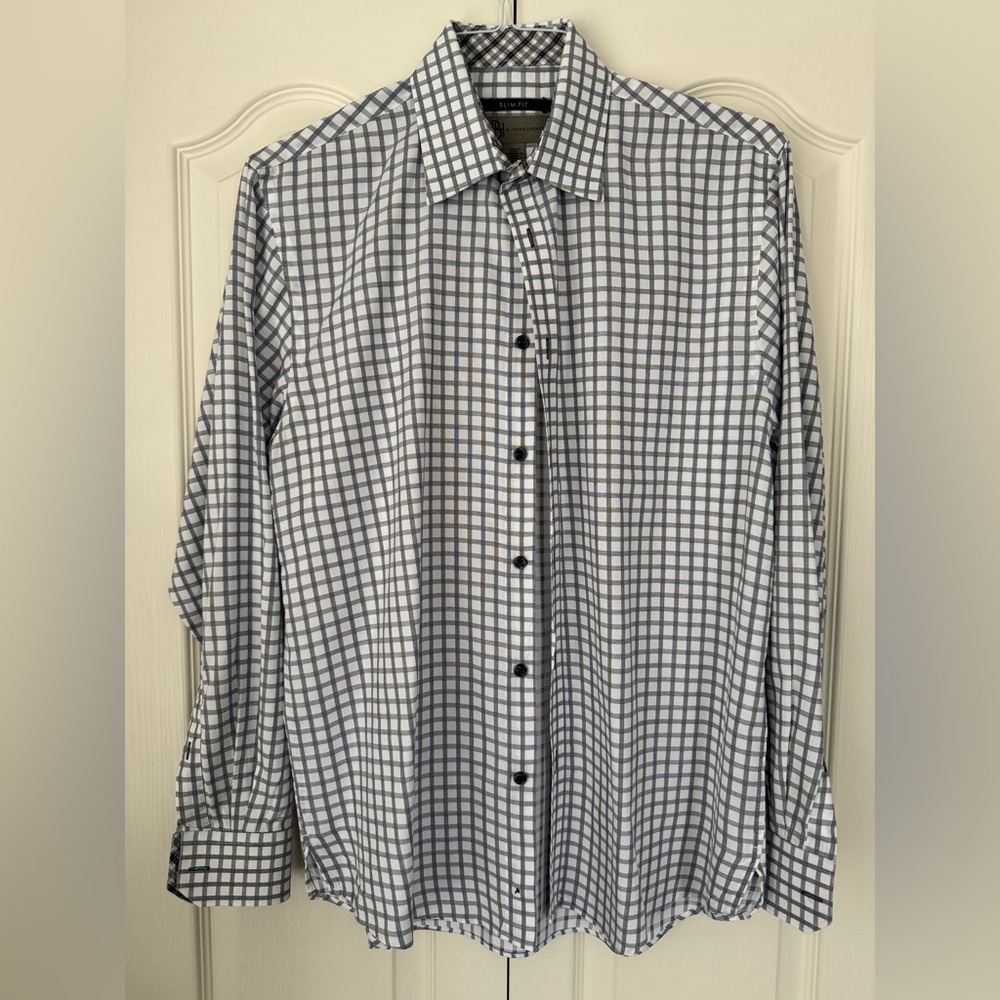 Jhane Barnes Men's Checkered Button-Down Shirt - Gray and White